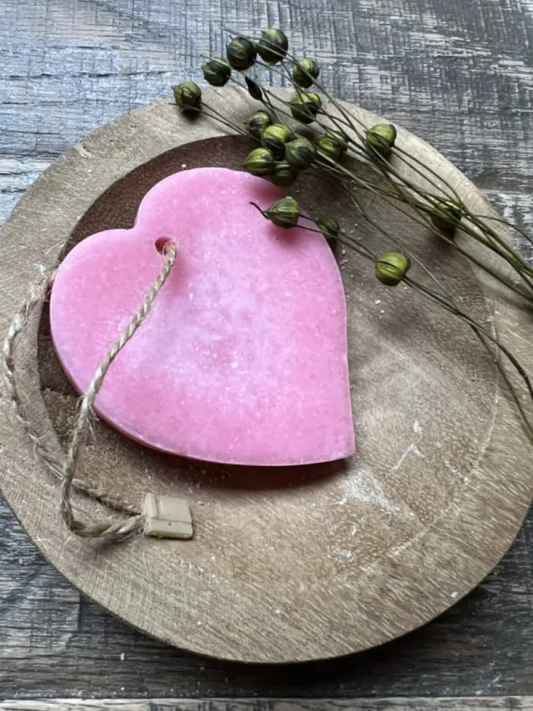 Amberblokje Hartje hangend Rose