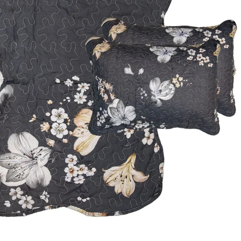 Bedsprei bloemen grijs/beige 2 persoons 230*250