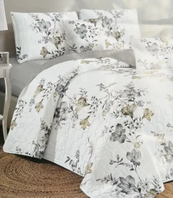 Bedsprei bloemen wit 1 persoons 180*230