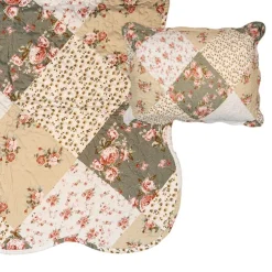 Bedsprei roosjes groen/beige 1 persoons 180*230