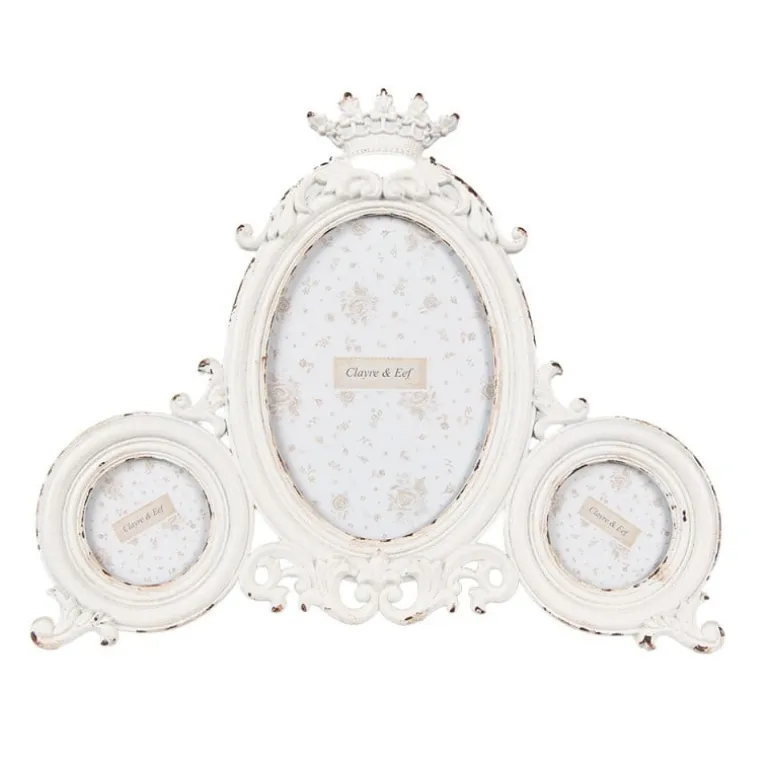 Brocante fotolijst voor 3 foto’s wit 24*20