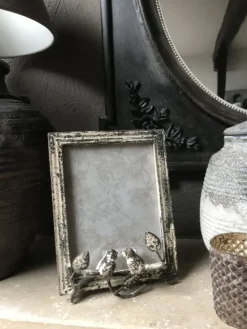 Brocante ijzeren fotolijst met vogeltjes 15*20