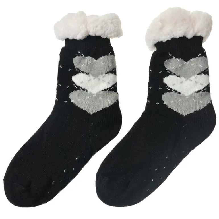 Dames Huissokken one size hartjes zwart