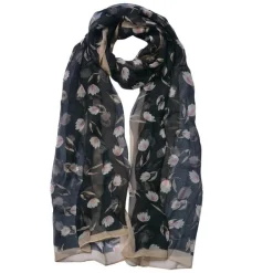 Dames sjaal bloemen zwart