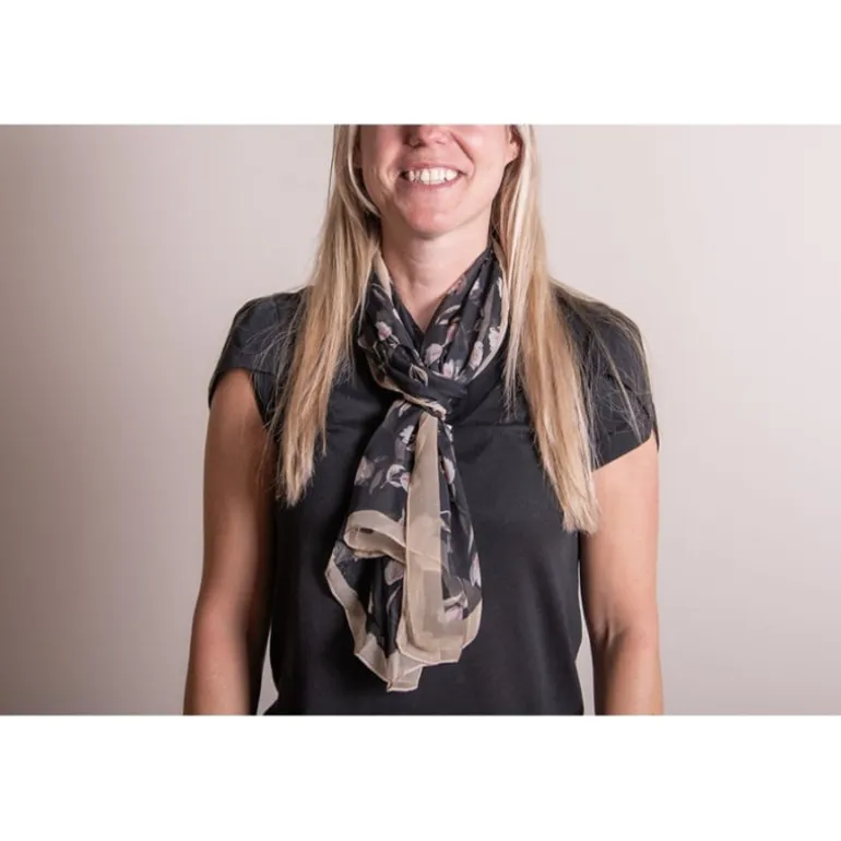 Dames sjaal bloemen zwart