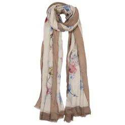 Dames sjaal met bloemenprint kaki