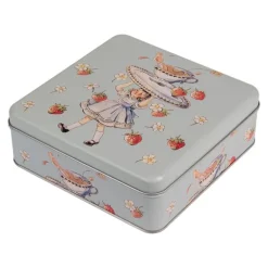 Decoratie blik meisje met kop thee groen