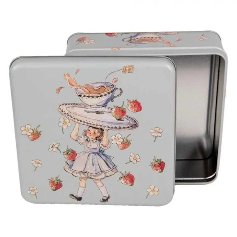 Decoratie blik meisje met kop thee groen