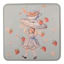 Decoratie blik meisje met kop thee groen