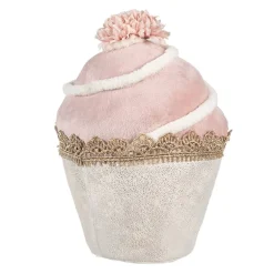 Decoratie cupcake beige/roze textiel 11*16