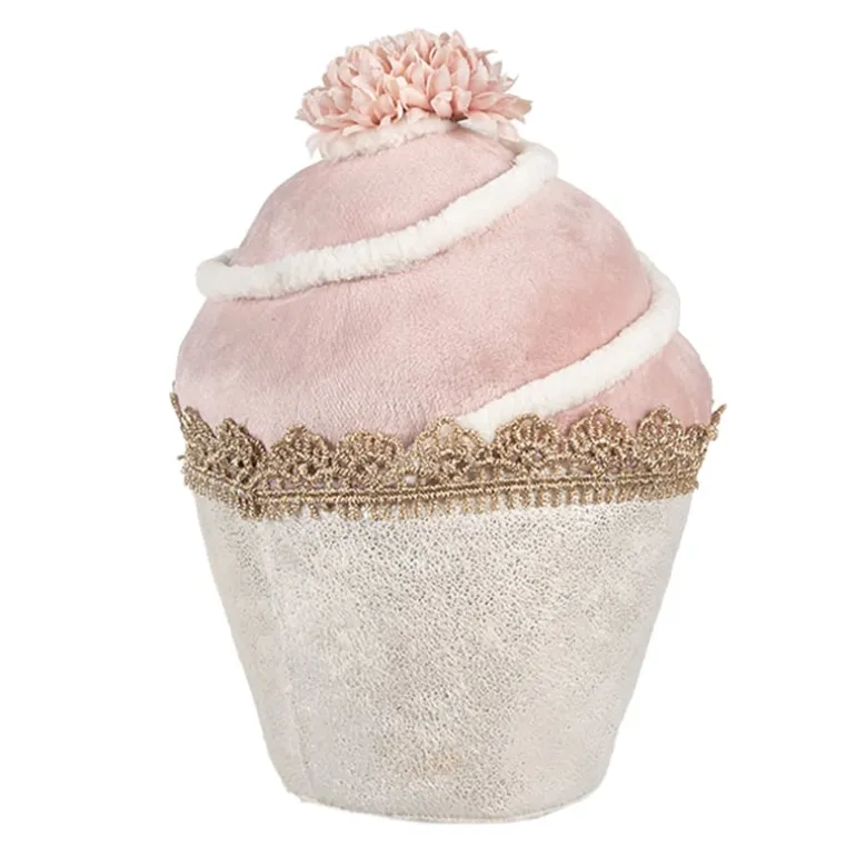 Decoratie cupcake beige/roze textiel 11*16