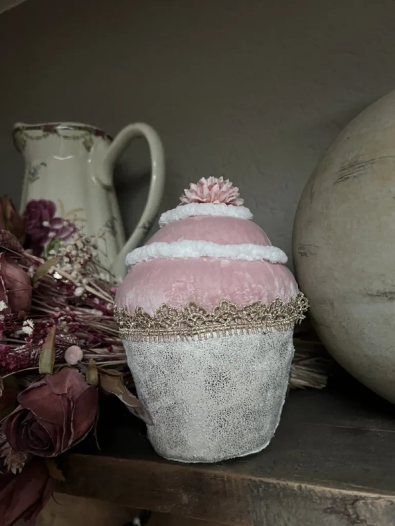 Decoratie cupcake beige/roze textiel 11*16