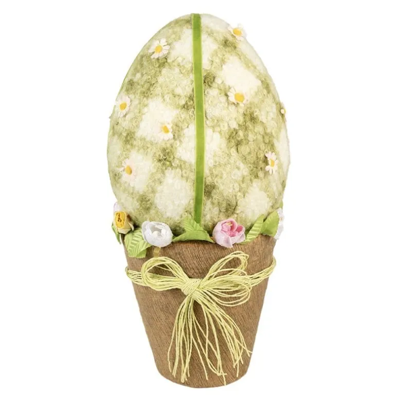 Decoratie ei op pot groen textiel 20*43
