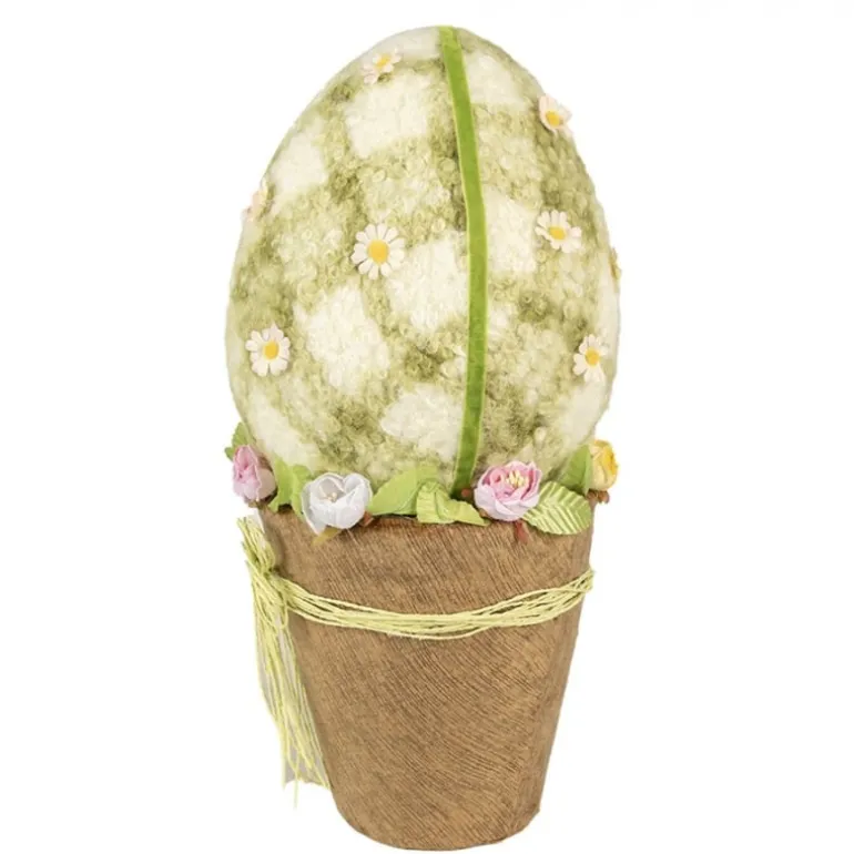 Decoratie ei op pot groen textiel 20*43