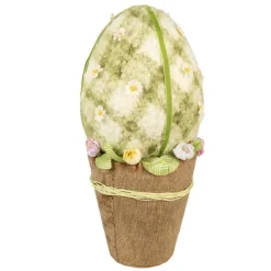 Decoratie ei op pot groen textiel 20*43