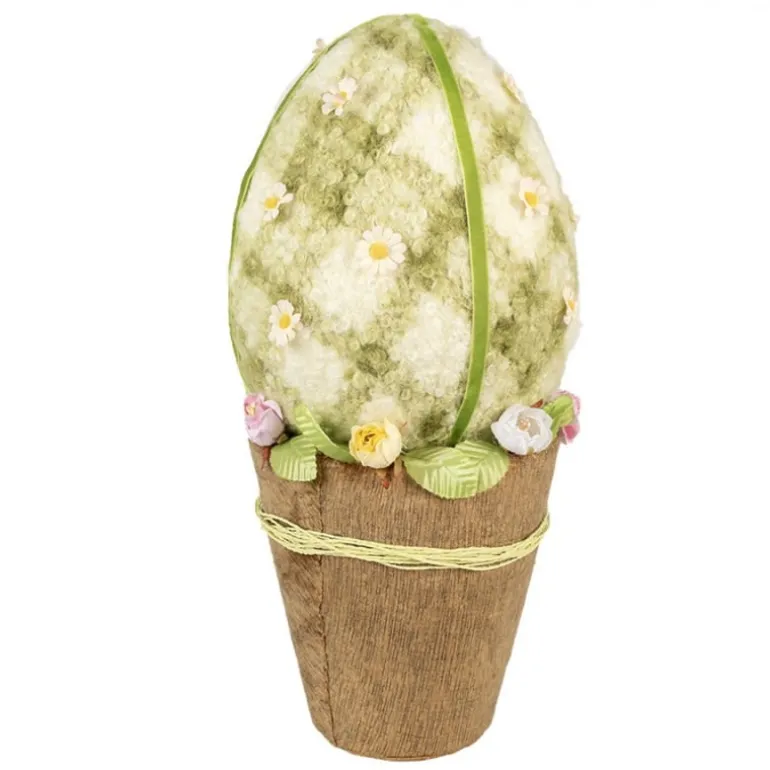 Decoratie ei op pot groen textiel 20*43