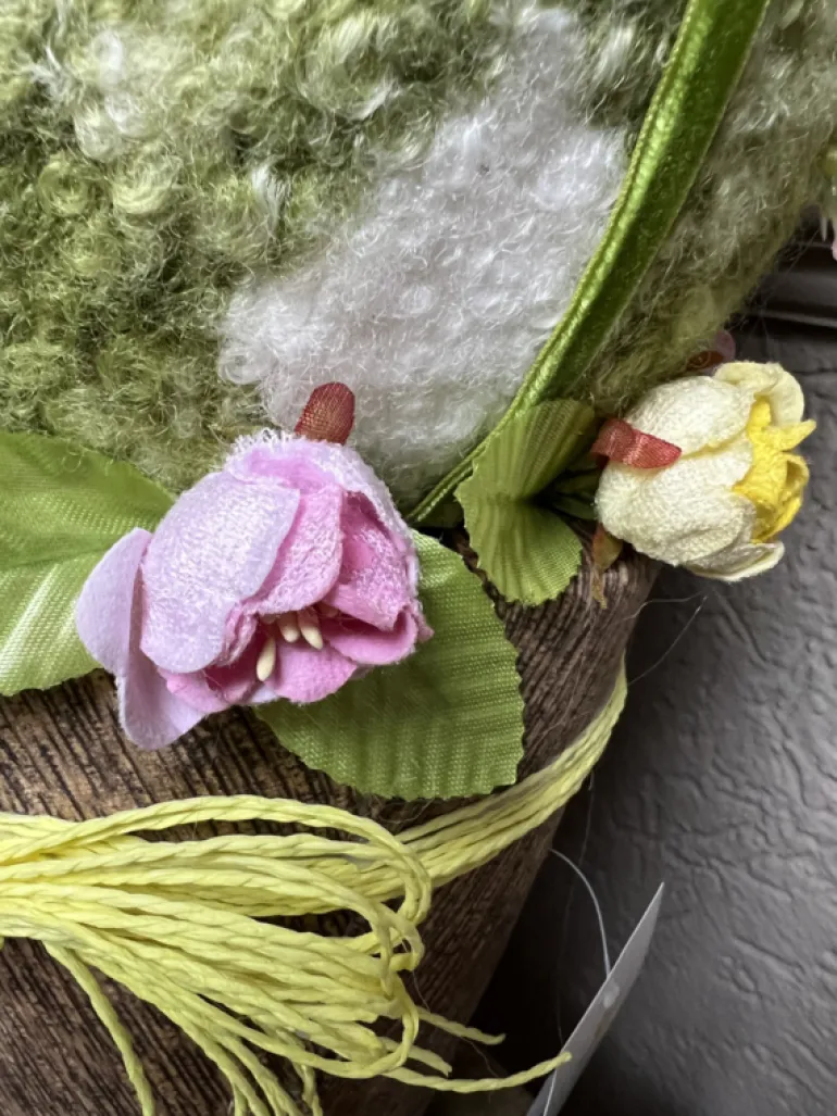 Decoratie ei op pot groen textiel 20*43