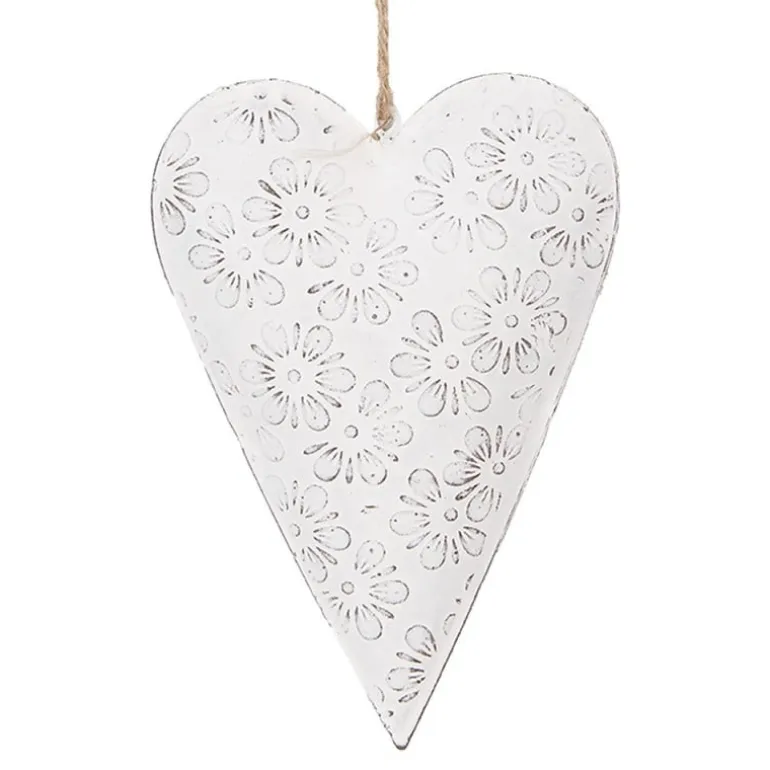 Decoratie hanger hart wit (M) 15*2*10