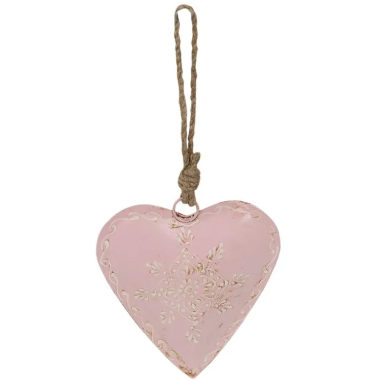 Decoratie hanger ijzeren hart roze 12*2*12