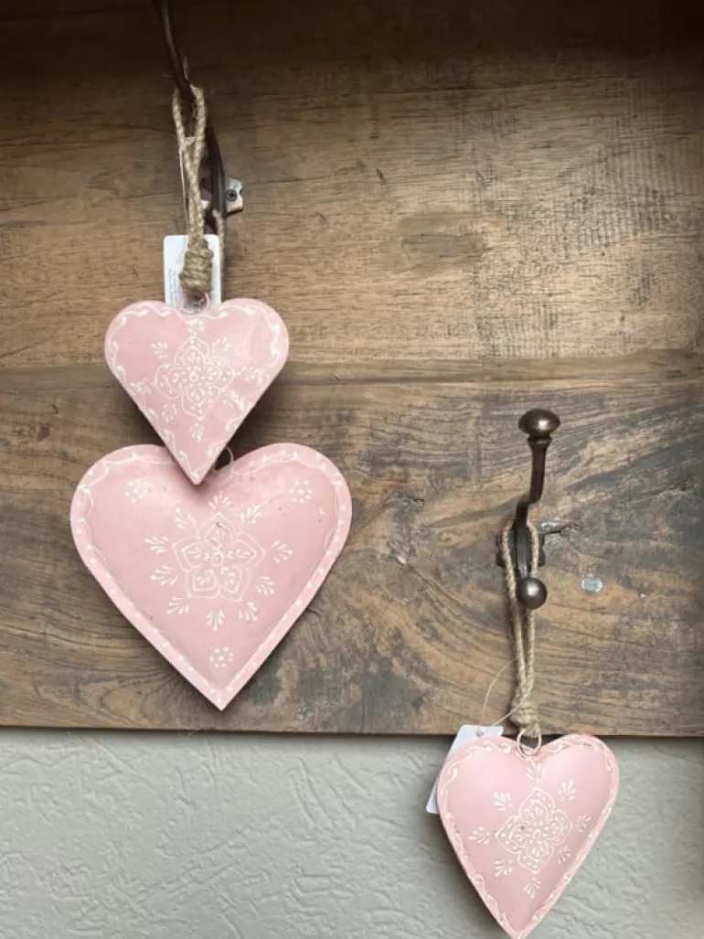 Decoratie hanger ijzeren hart roze 12*2*12
