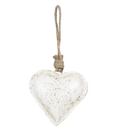 Decoratie hanger ijzeren hart wit (S) 10*2*10