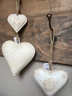 Decoratie hanger ijzeren hart wit (S) 10*2*10