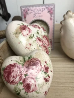 Decoratie hart met roosjes 11*11*4