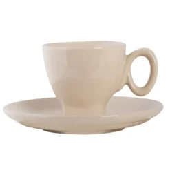 Decoratie houten kip met 4 espresso kop en schotels