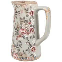 Decoratie kan met rozenmotief grijs 16*11*20