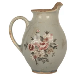 Decoratie kan met tuit roosjes grijs (S) 16*12*19