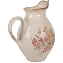 Decoratie kan met tuit rozen beige (M) 21*16*25