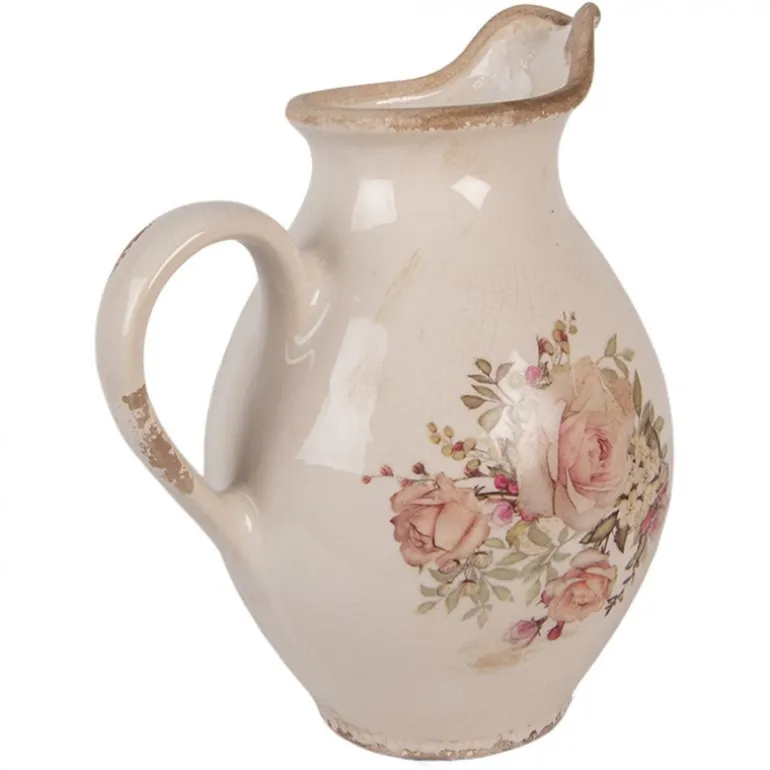 Decoratie kan met tuit rozen beige (M) 21*16*25