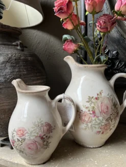 Decoratie kan met tuit rozen beige (M) 21*16*25