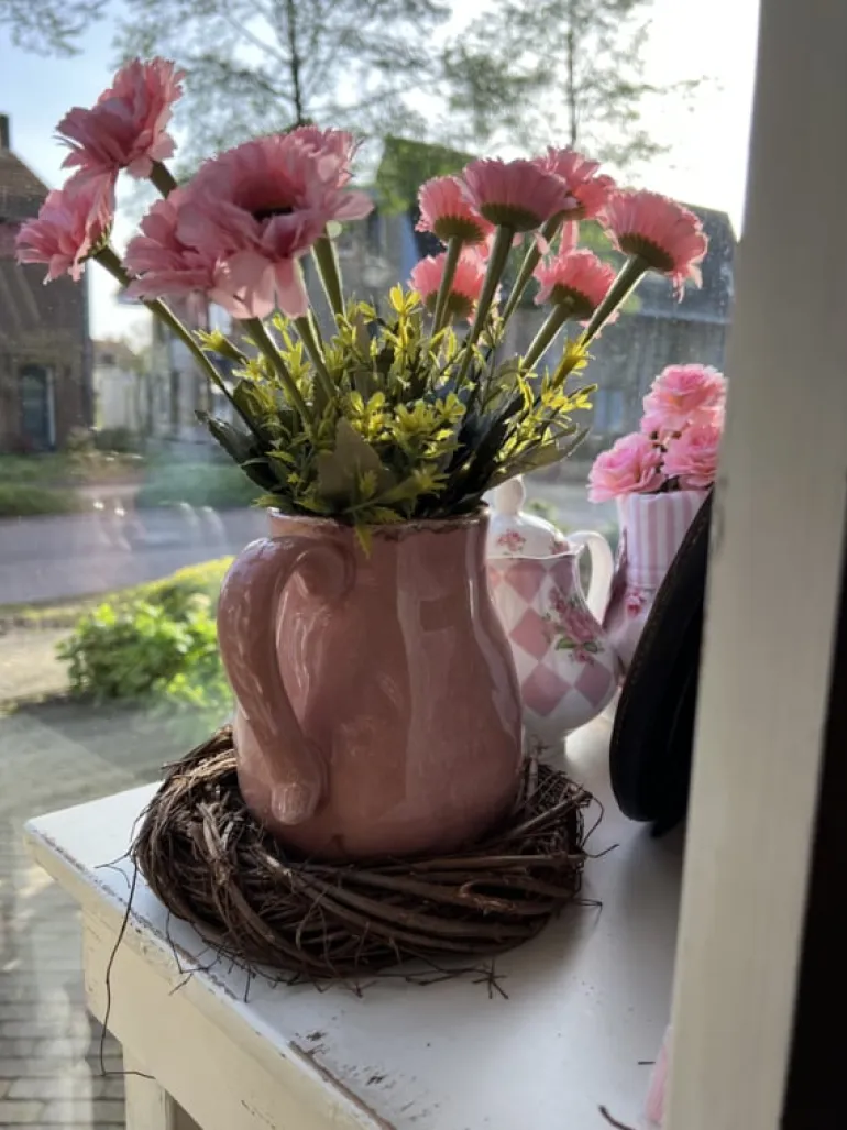 Decoratie kan roze keramiek 17 cm