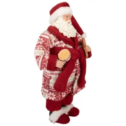 Decoratie kerstman in ochtendjas  28 cm