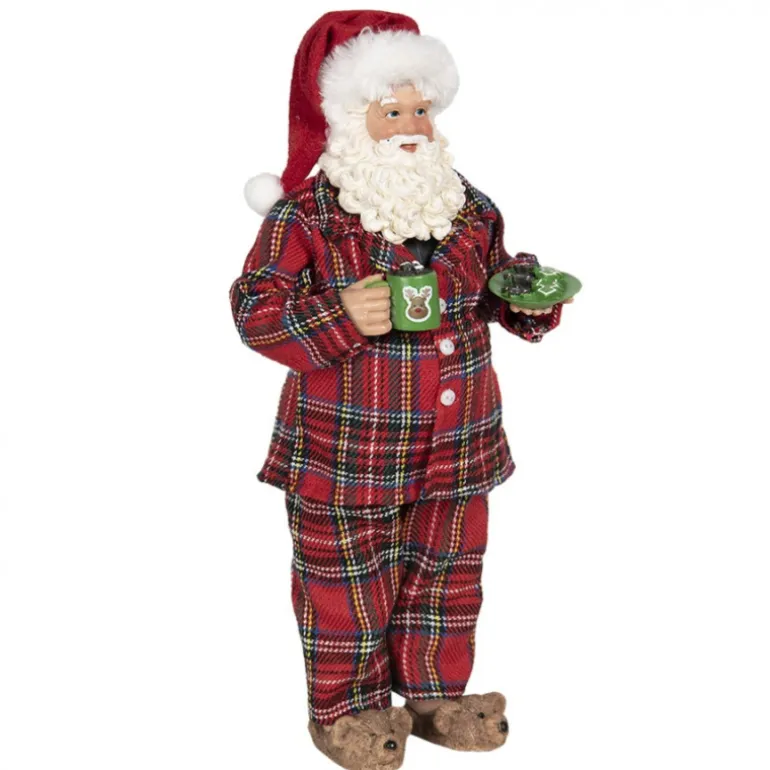 Decoratie Kerstman in pyjama 28 cm