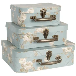 Decoratie kofferset (3) gebloemd blauw