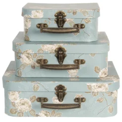 Decoratie kofferset (3) gebloemd blauw