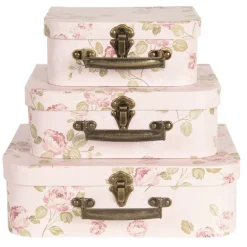 Decoratie kofferset (3) gebloemd roze