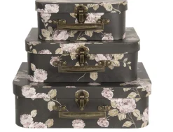 Decoratie kofferset (3) gebloemd zwart