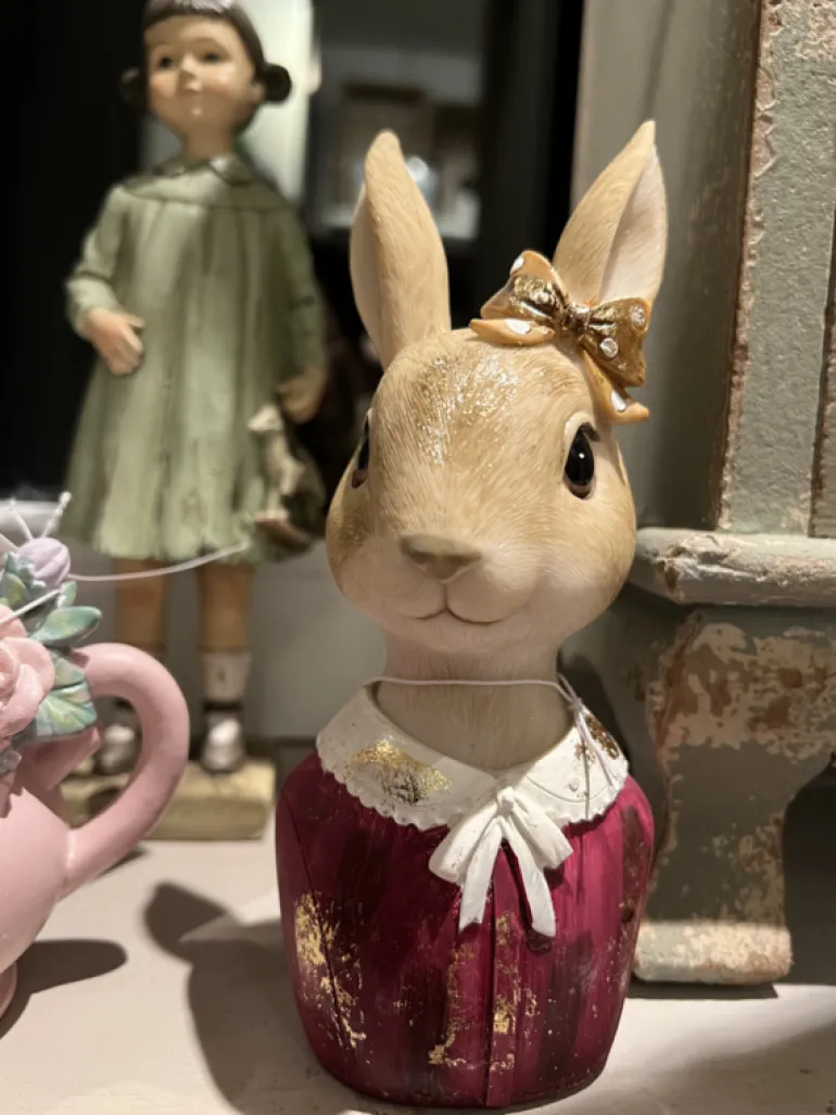 Decoratie konijn buste bordeaux rood 7*17