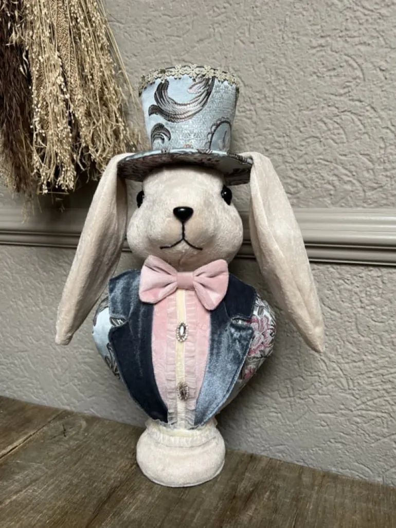 Decoratie konijn buste textiel 18*15*38