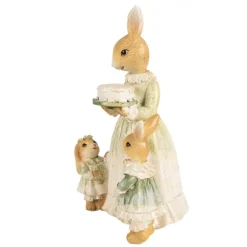 Decoratie konijnen moeder met taart en 2 kindjes