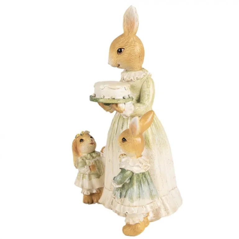 Decoratie konijnen moeder met taart en 2 kindjes