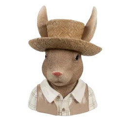 Decoratie meneer konijn met stro hoed 15*15