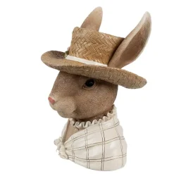 Decoratie mevrouw konijn met stro hoed 15*15