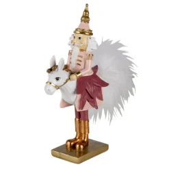 Decoratie notenkraker op stokpaardje roze/goud