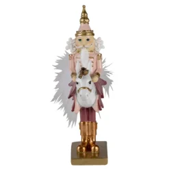 Decoratie notenkraker op stokpaardje roze/goud