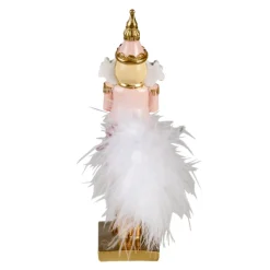 Decoratie notenkraker op stokpaardje roze/goud