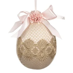 Decoratie paashanger ei beige/roze textiel 11*14
